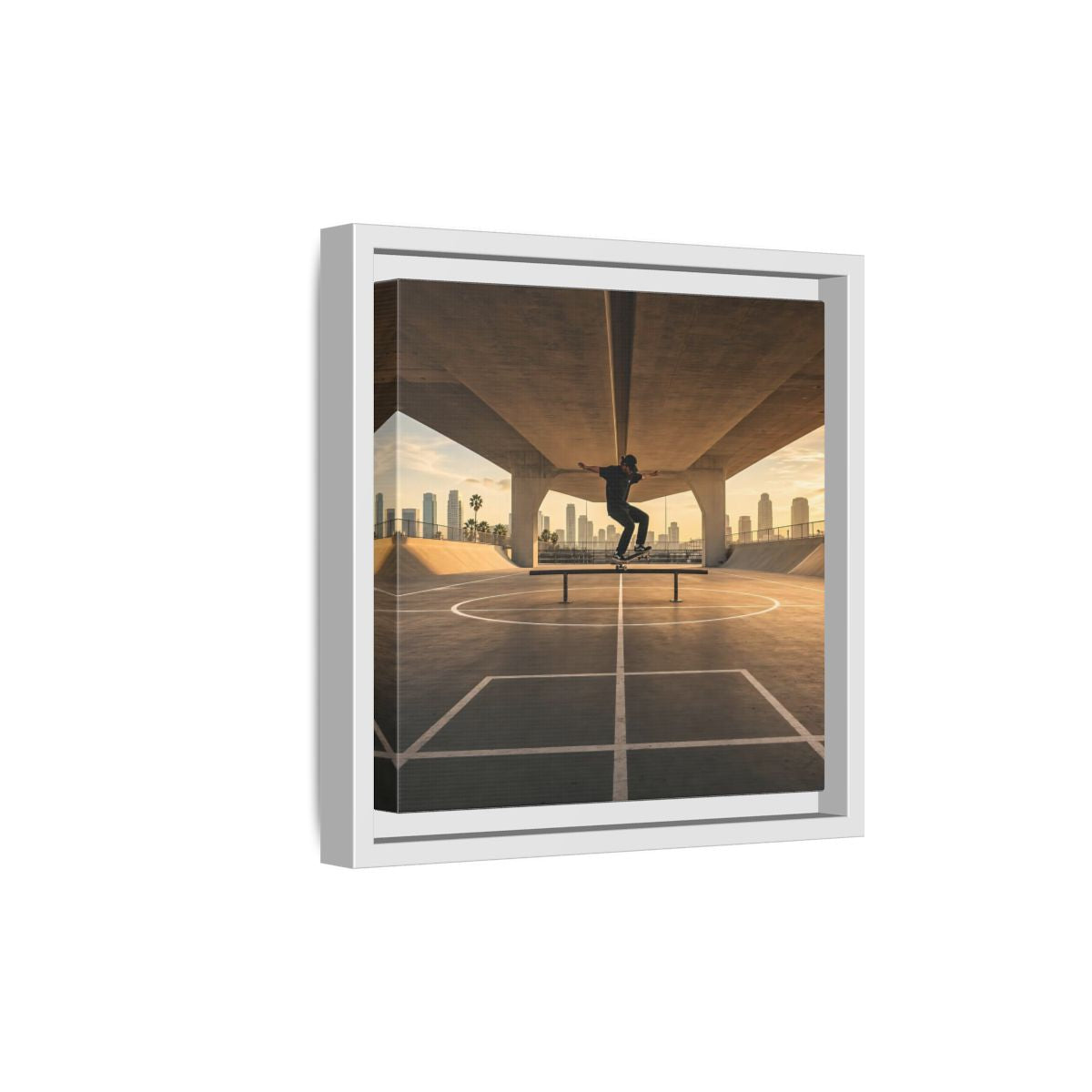 Side Mockup 19. Sports Skateboarder Skateboarding Gold shown as framed canvas print