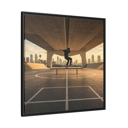 Side Mockup 30. Sports Skateboarder Skateboarding Gold shown as framed canvas print