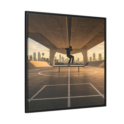 Side Mockup 6. Sports Skateboarder Skateboarding Gold shown as framed canvas print