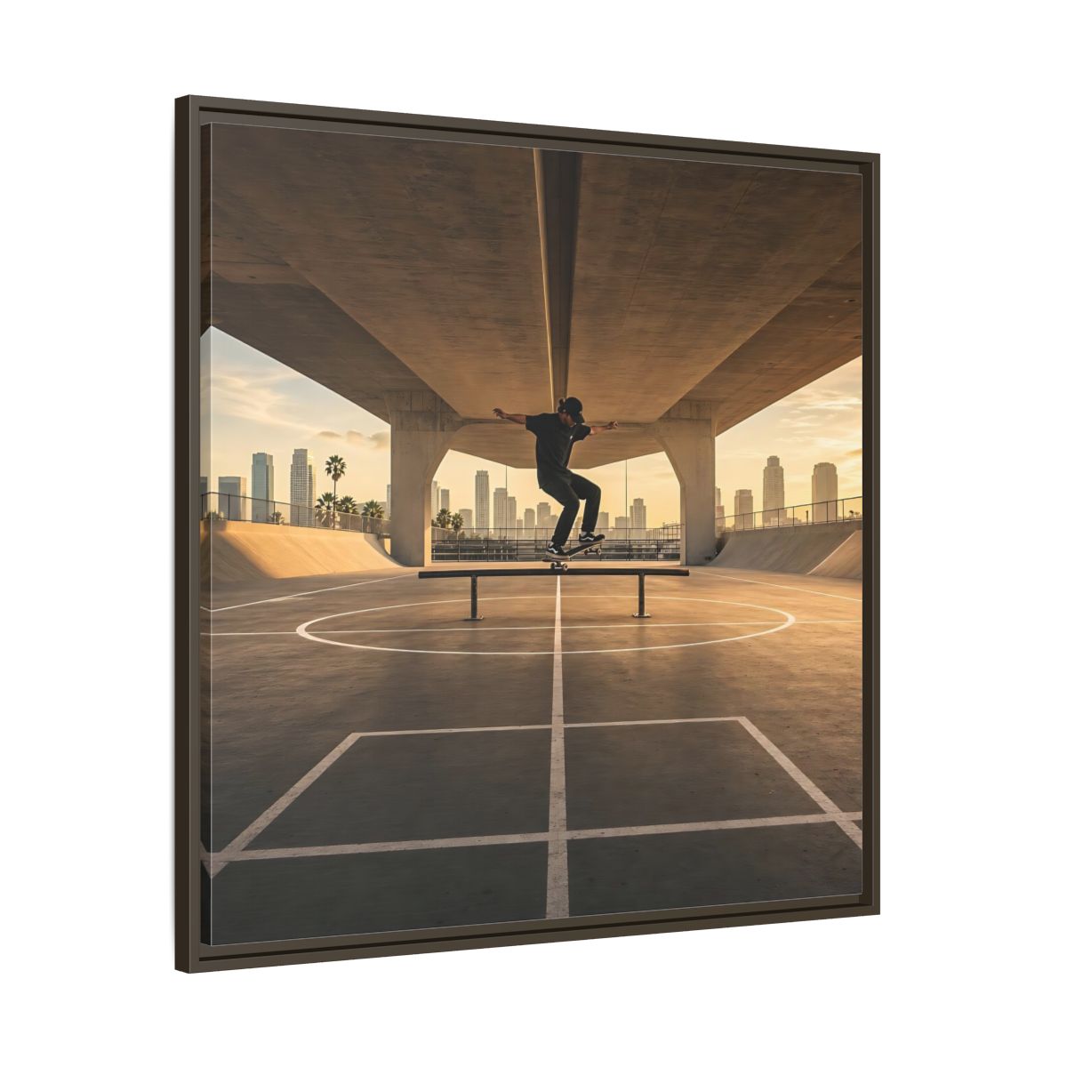 Main Mockup. Sports Skateboarder Skateboarding Gold shown as framed canvas print