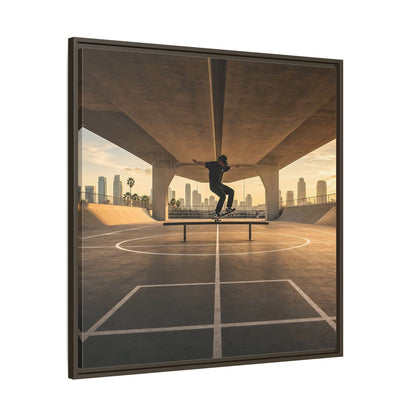 Main Mockup. Sports Skateboarder Skateboarding Gold shown as framed canvas print