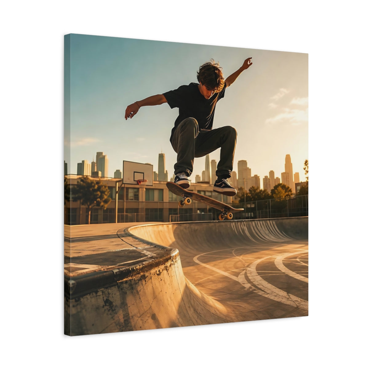Side Mockup 4. Sports Skateboarder Skateboarder Sunset shown as canvas print