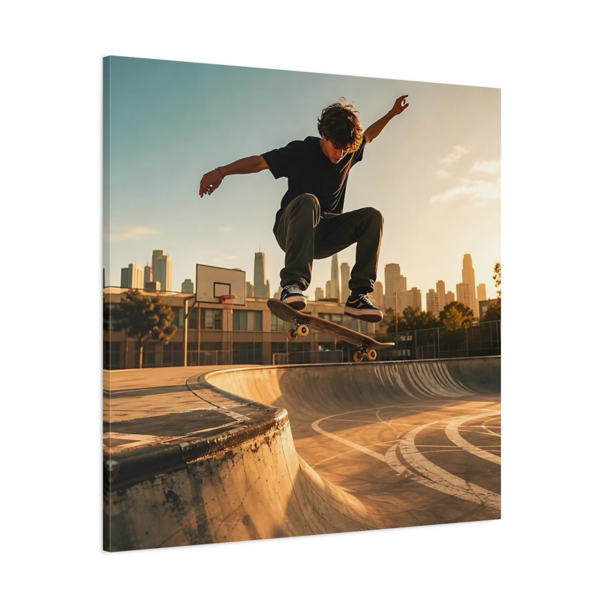 Side Mockup 1. Sports Skateboarder Skateboarder Sunset shown as canvas print