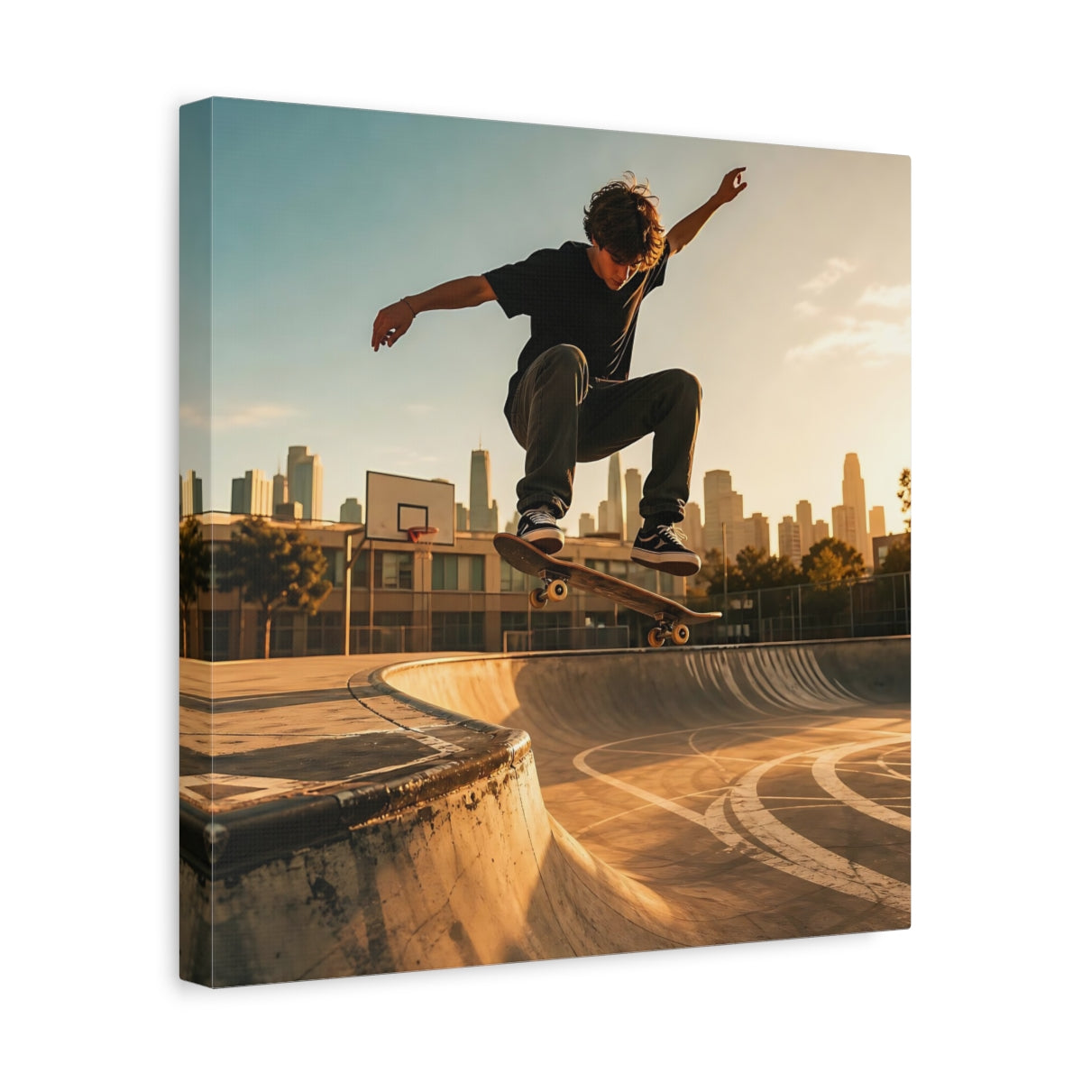 Side Mockup 7. Sports Skateboarder Skateboarder Sunset shown as canvas print