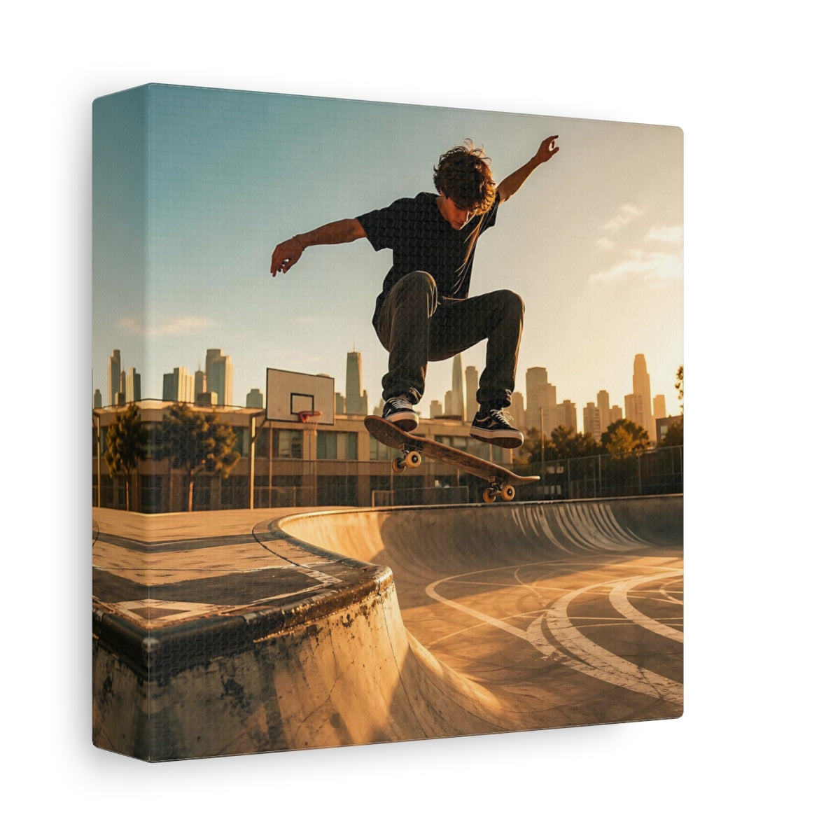 Side Mockup 2. Sports Skateboarder Skateboarder Sunset shown as canvas print