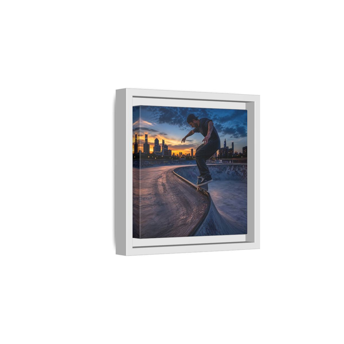 Side Mockup 1. Sports Skateboarder Urban Skater shown as framed canvas print