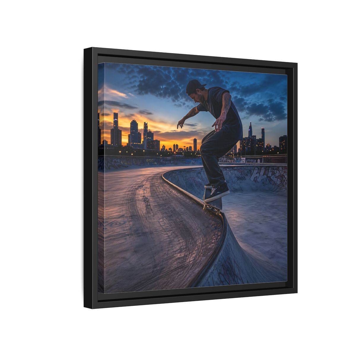 Side Mockup 15. Sports Skateboarder Urban Skater shown as framed canvas print