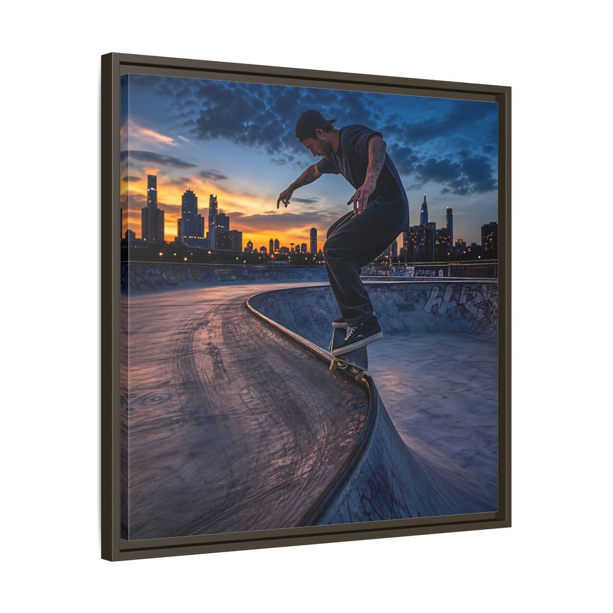 Side Mockup 27. Sports Skateboarder Urban Skater shown as framed canvas print