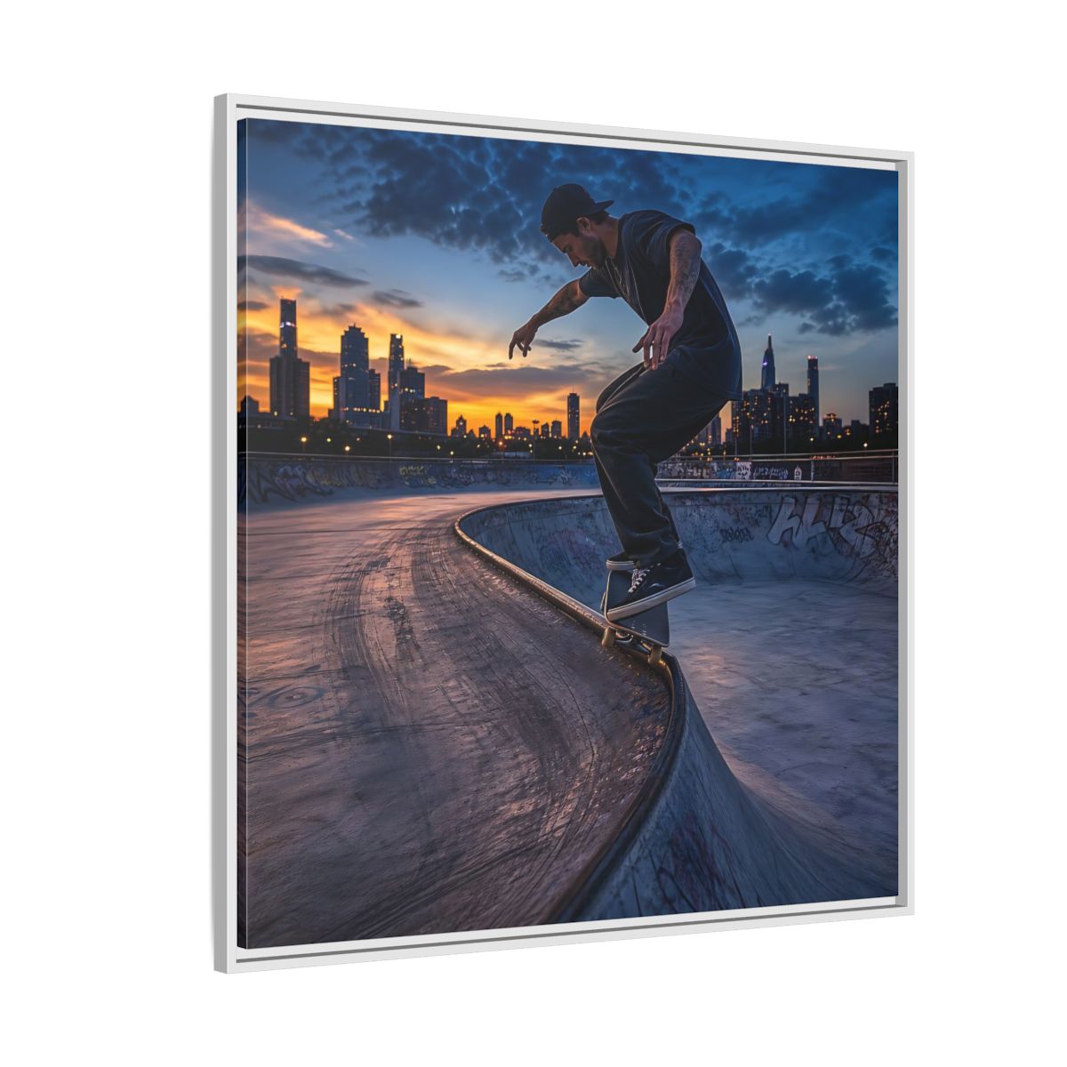 Side Mockup 4. Sports Skateboarder Urban Skater shown as framed canvas print