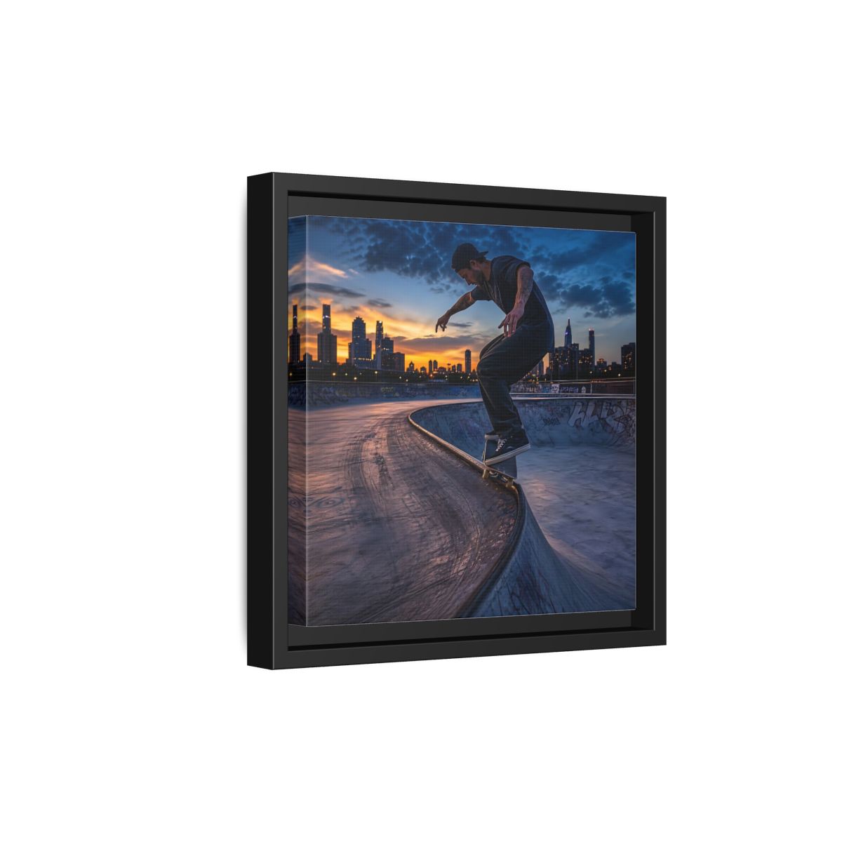 Side Mockup 21. Sports Skateboarder Urban Skater shown as framed canvas print