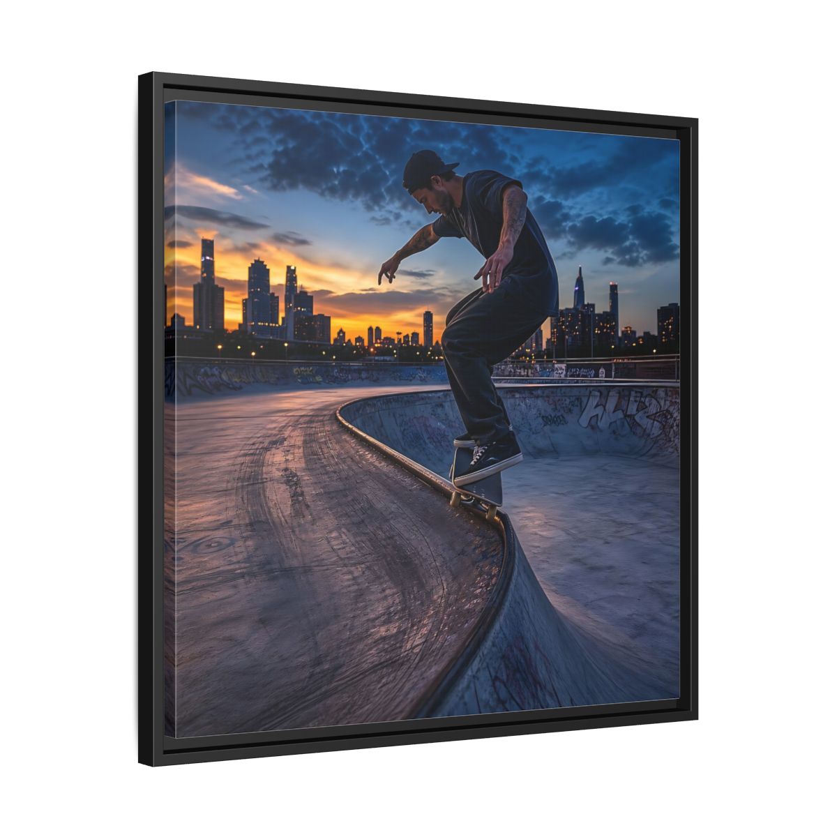Side Mockup 31. Sports Skateboarder Urban Skater shown as framed canvas print