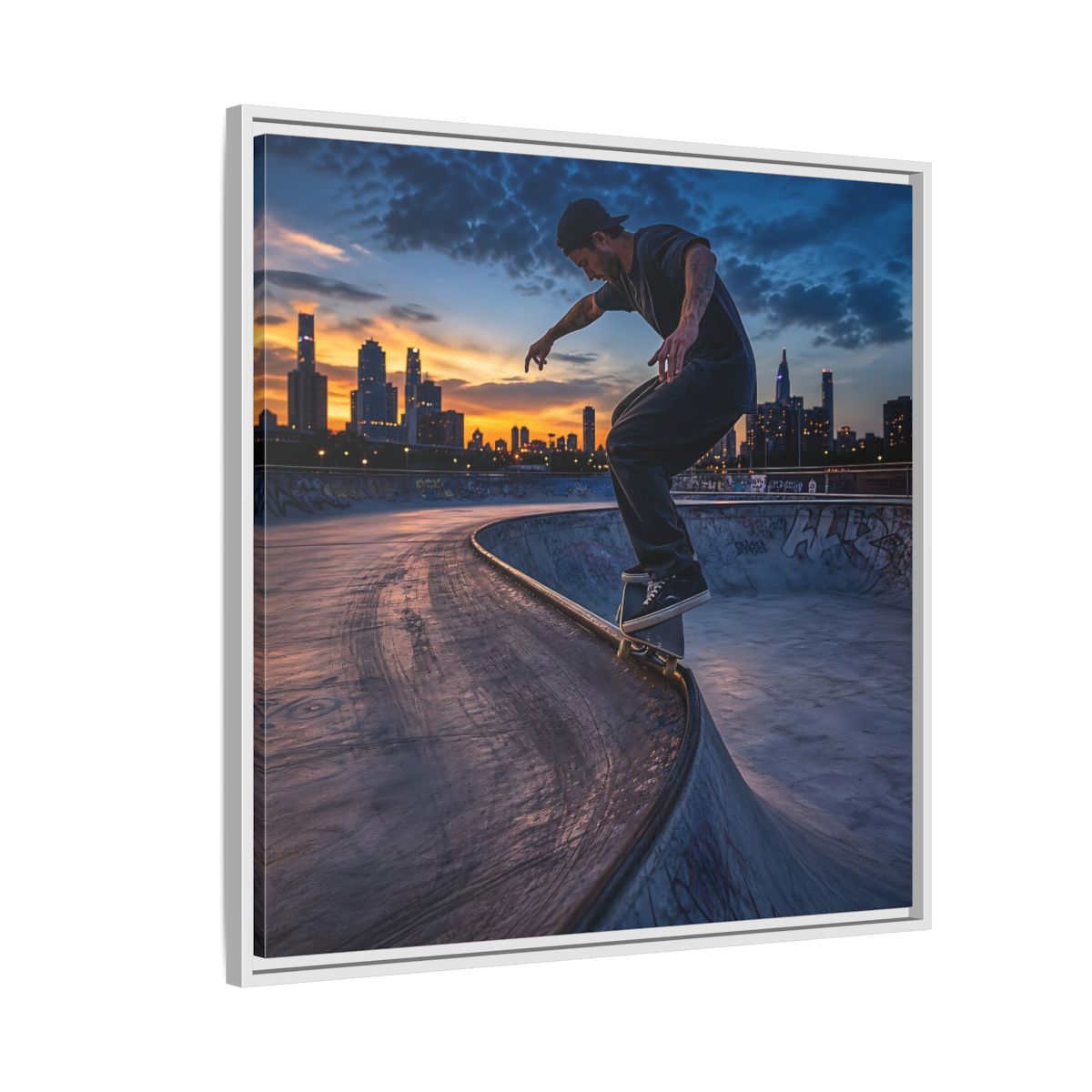 Side Mockup 7. Sports Skateboarder Urban Skater shown as framed canvas print