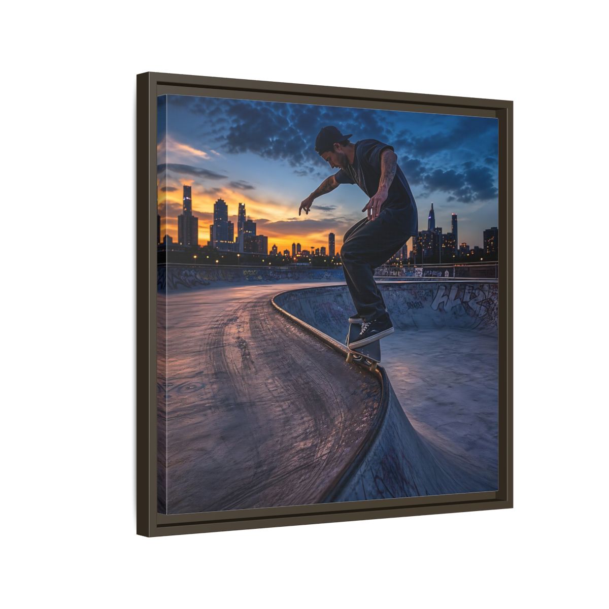 Side Mockup 11. Sports Skateboarder Urban Skater shown as framed canvas print