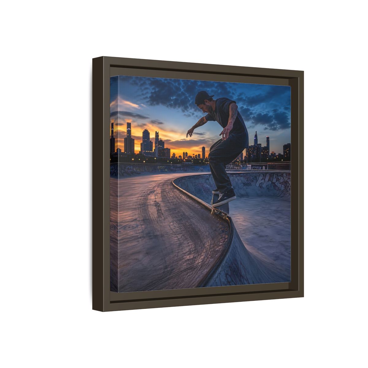 Side Mockup 17. Sports Skateboarder Urban Skater shown as framed canvas print