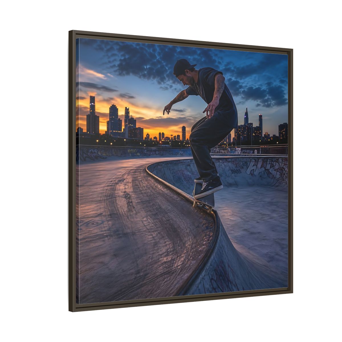 Side Mockup 5. Sports Skateboarder Urban Skater shown as framed canvas print