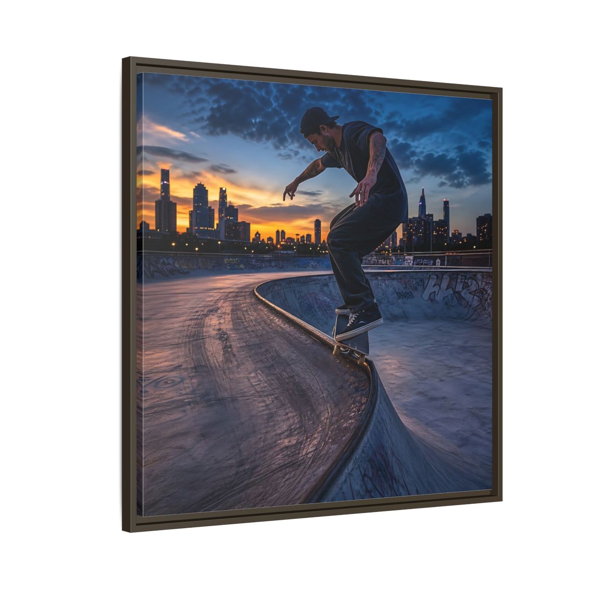 Side Mockup 8. Sports Skateboarder Urban Skater shown as framed canvas print