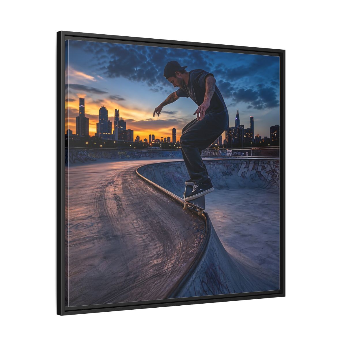 Side Mockup 30. Sports Skateboarder Urban Skater shown as framed canvas print