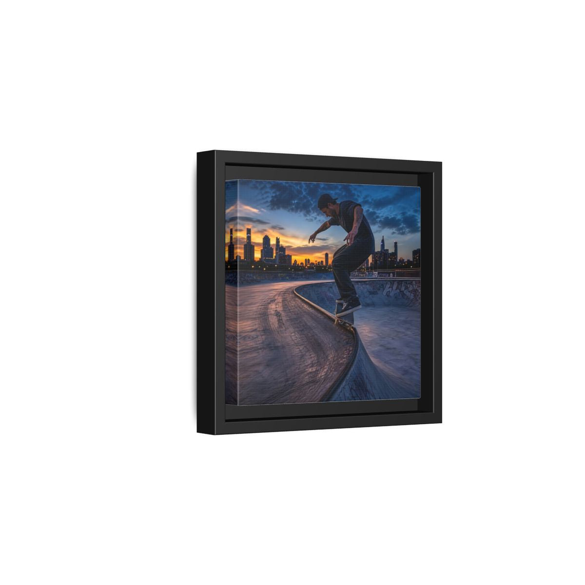 Side Mockup 3. Sports Skateboarder Urban Skater shown as framed canvas print