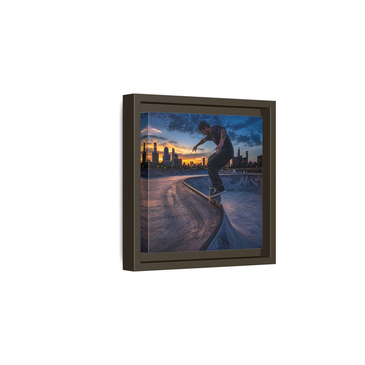 Side Mockup 2. Sports Skateboarder Urban Skater shown as framed canvas print