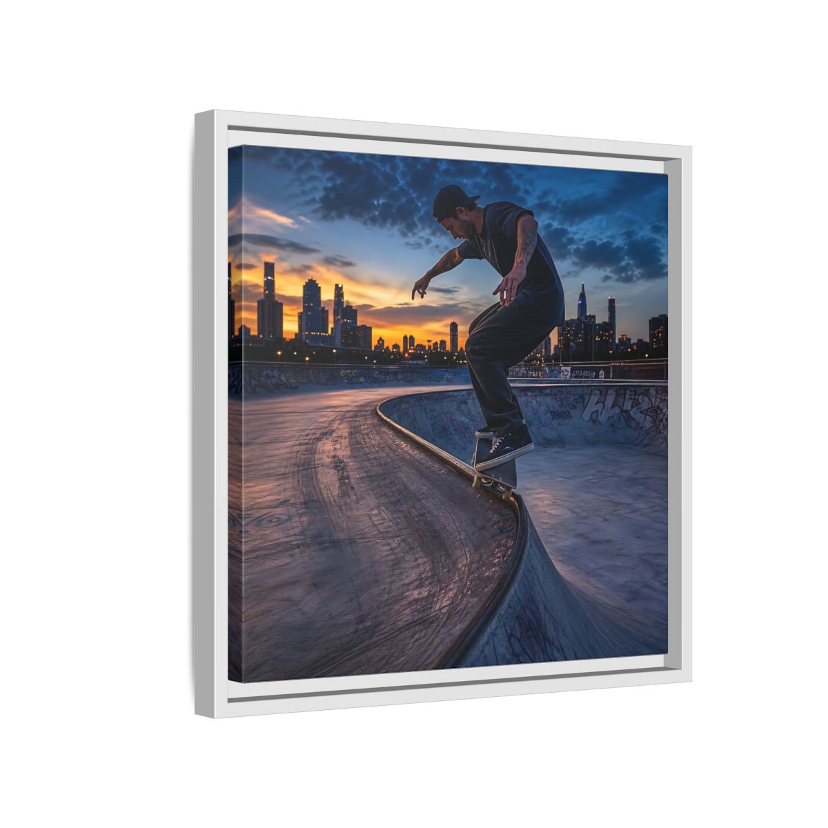 Side Mockup 13. Sports Skateboarder Urban Skater shown as framed canvas print