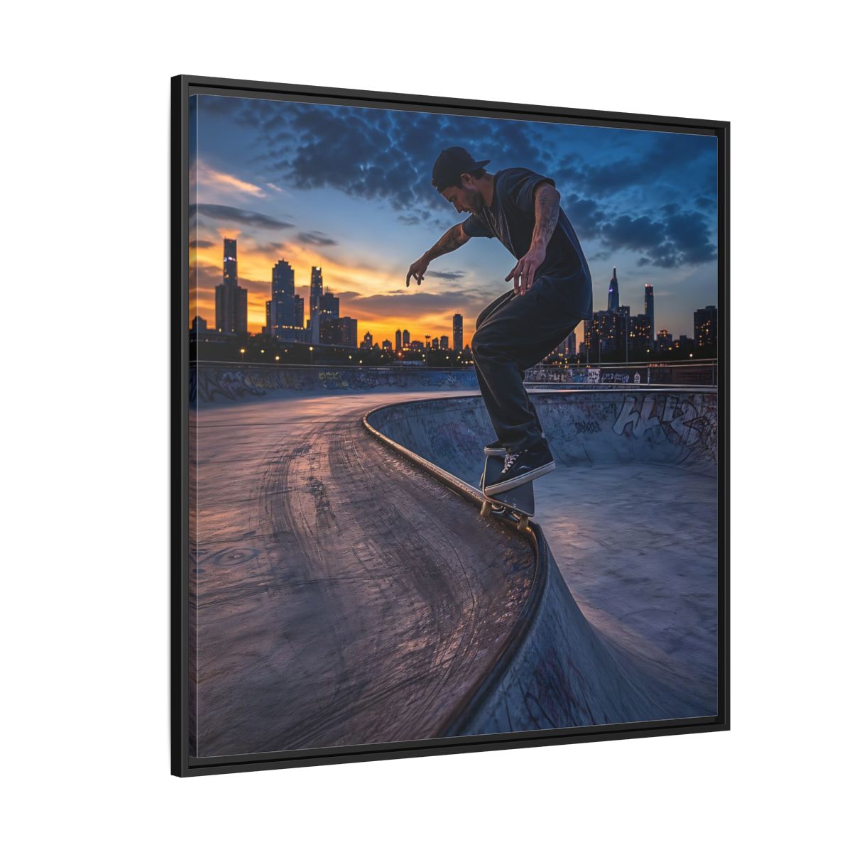 Side Mockup 6. Sports Skateboarder Urban Skater shown as framed canvas print