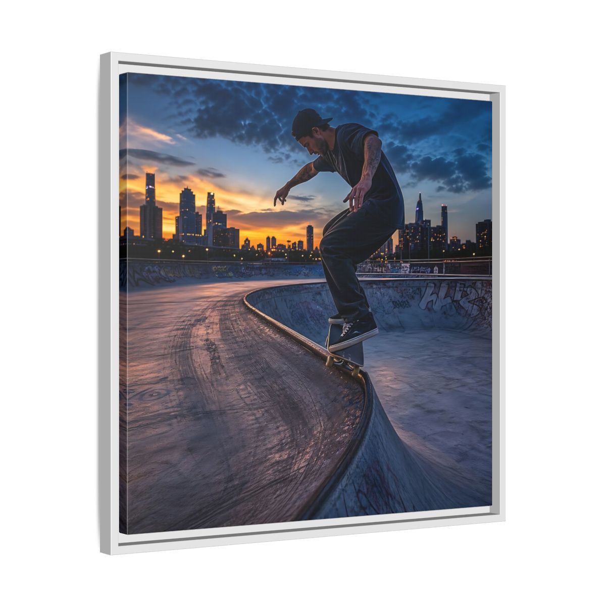 Side Mockup 26. Sports Skateboarder Urban Skater shown as framed canvas print