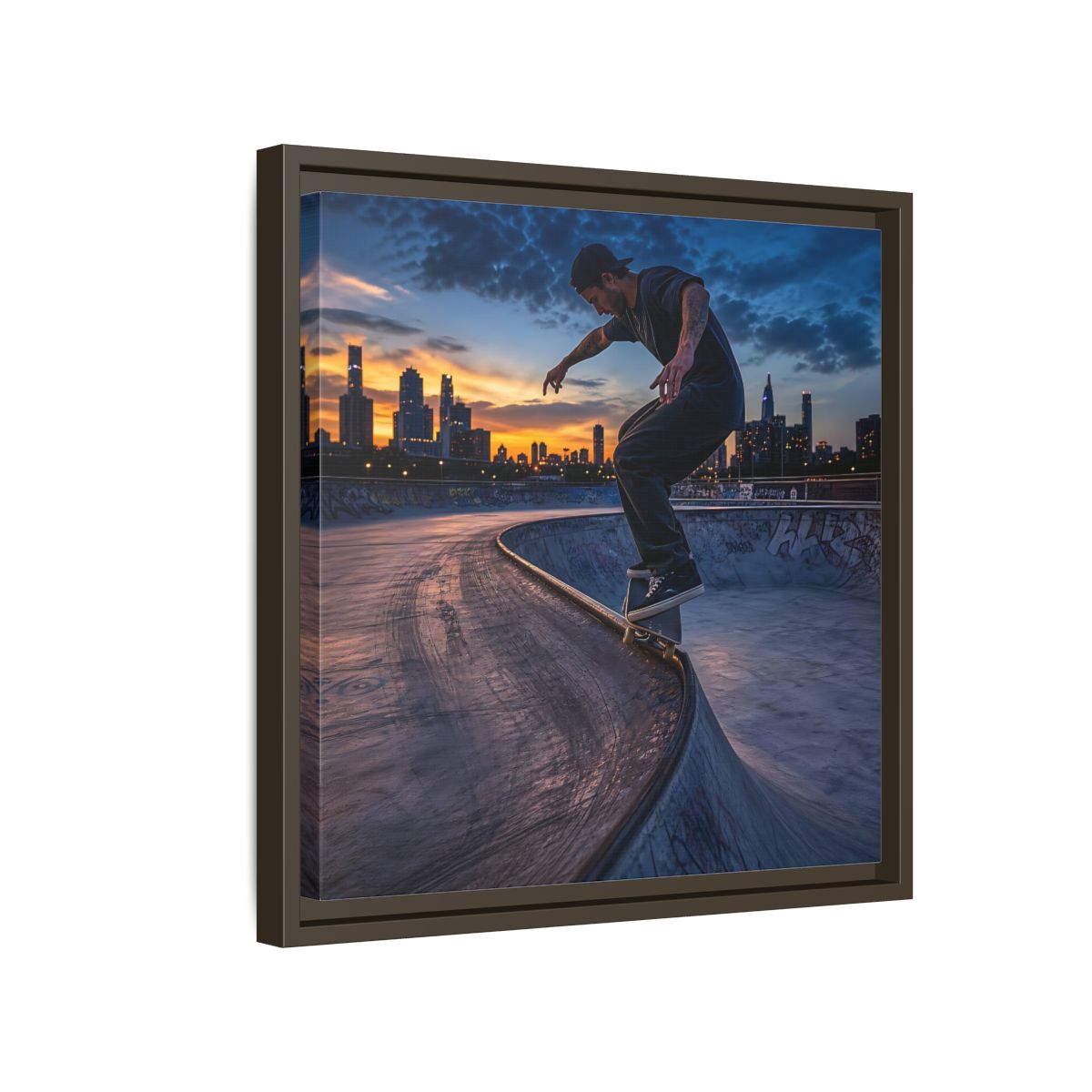Side Mockup 14. Sports Skateboarder Urban Skater shown as framed canvas print