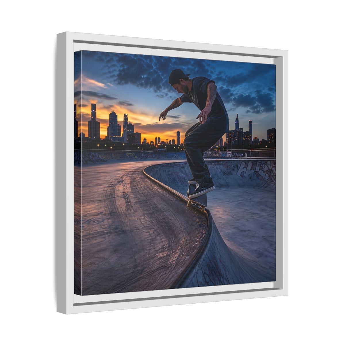 Side Mockup 28. Sports Skateboarder Urban Skater shown as framed canvas print