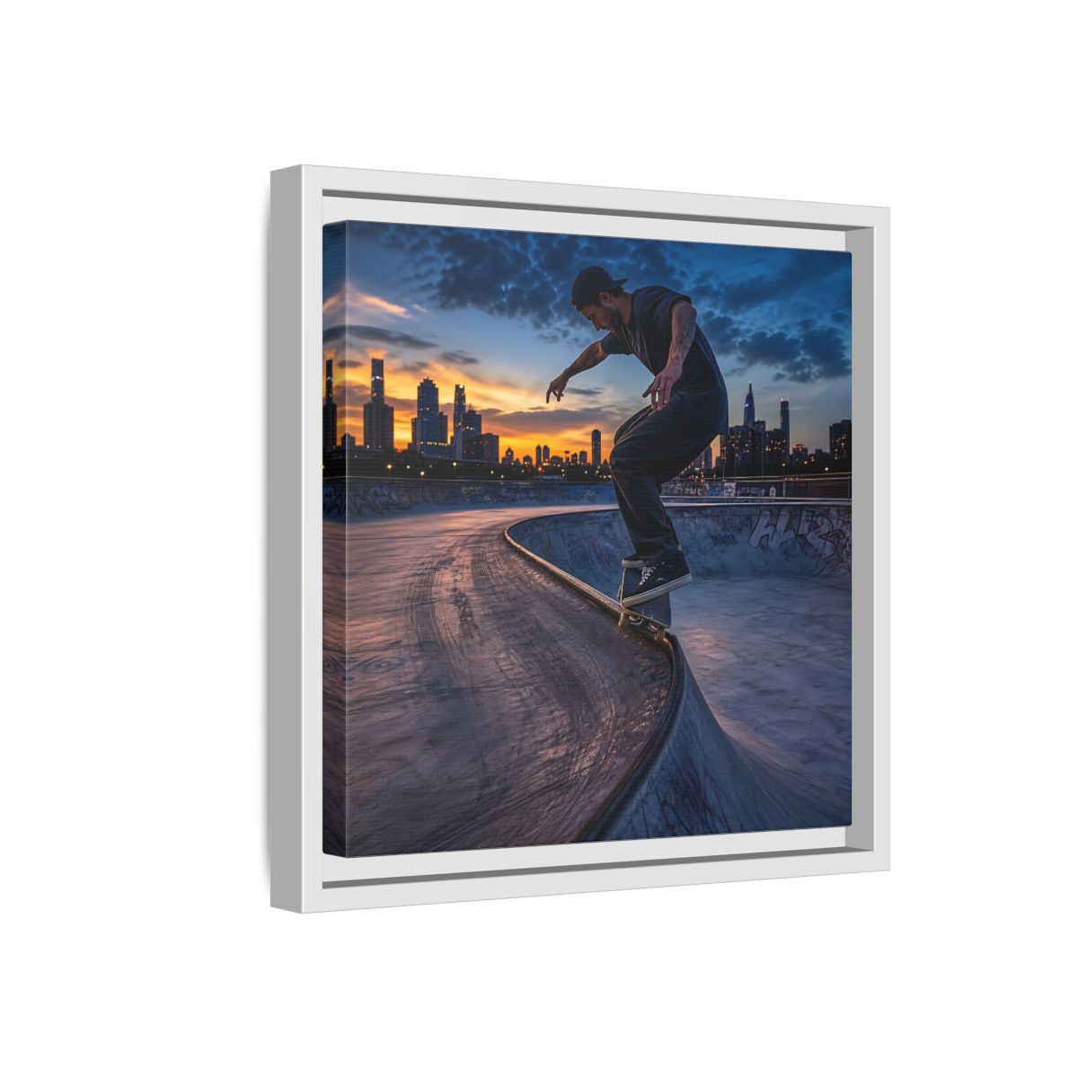 Side Mockup 16. Sports Skateboarder Urban Skater shown as framed canvas print