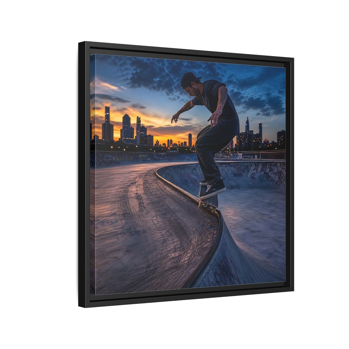 Side Mockup 12. Sports Skateboarder Urban Skater shown as framed canvas print