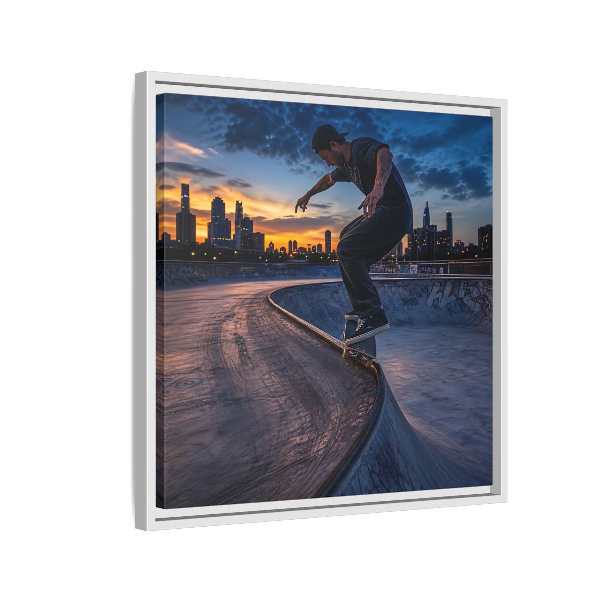 Side Mockup 10. Sports Skateboarder Urban Skater shown as framed canvas print