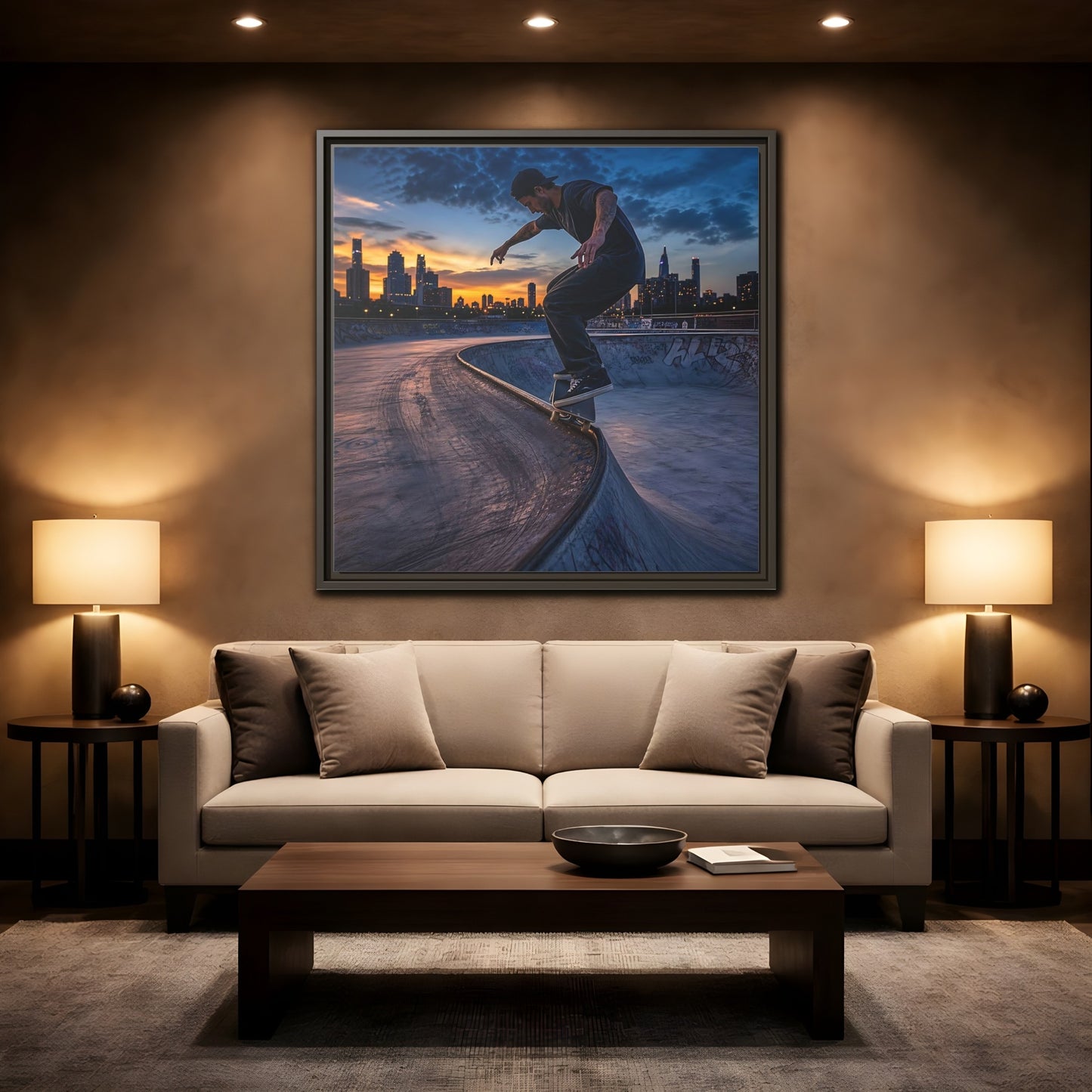 Mockup 2. Sports Skateboarder Urban Skater shown as framed canvas print