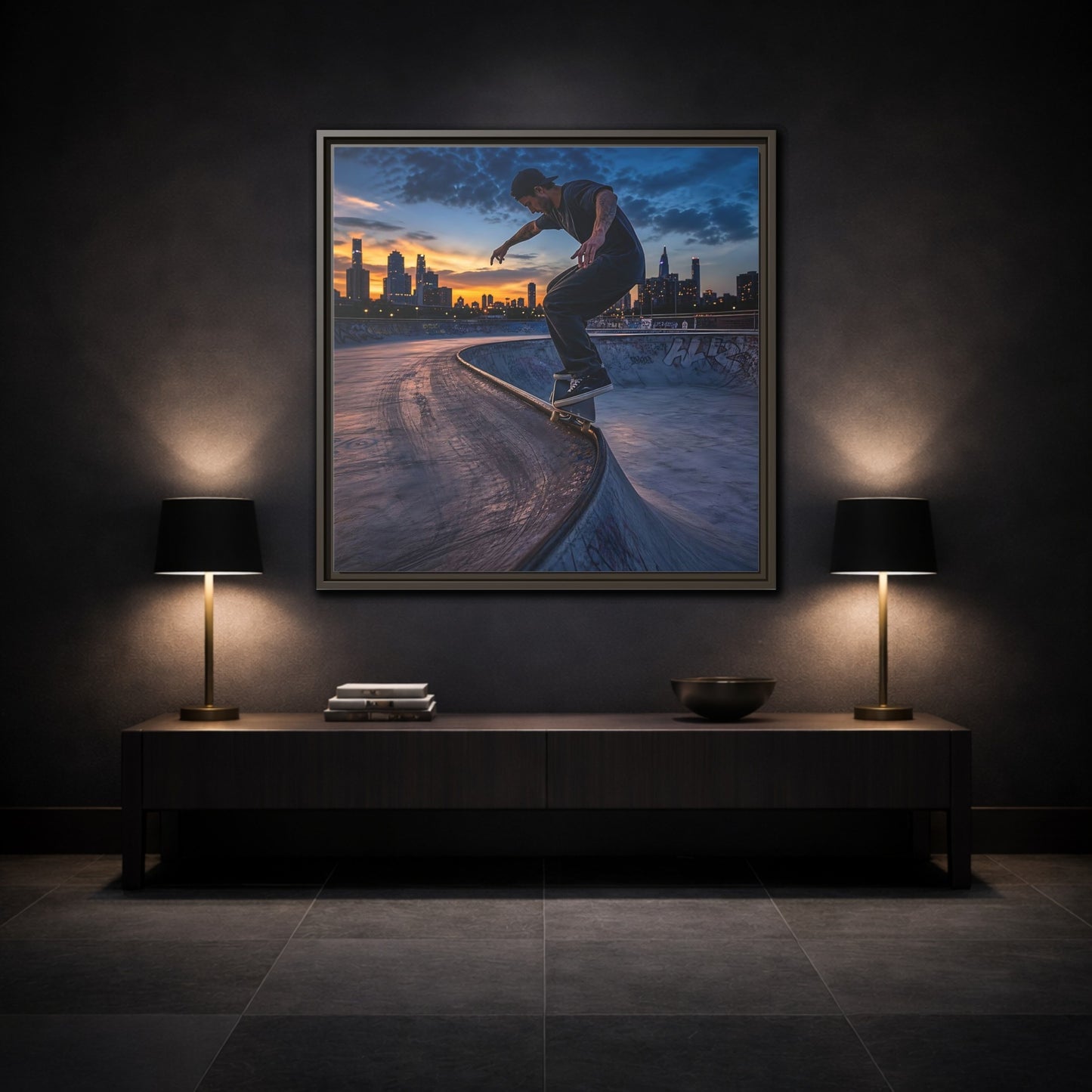 Mockup 3. Sports Skateboarder Urban Skater shown as framed canvas print