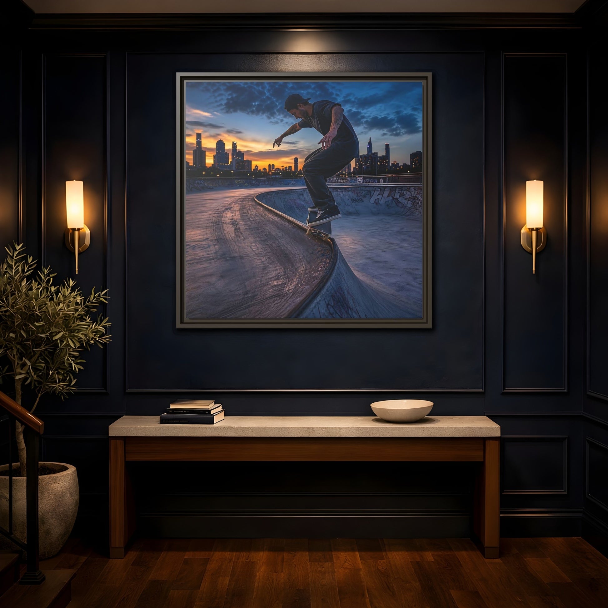 Mockup 4. Sports Skateboarder Urban Skater shown as framed canvas print