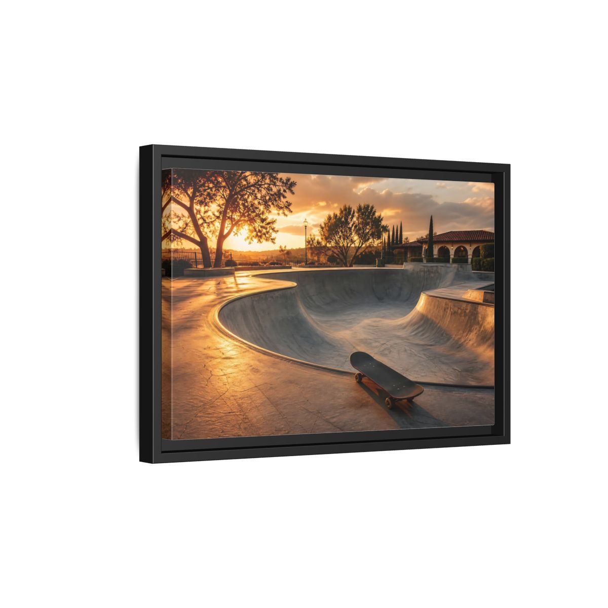 Side Mockup 6. Sports Skatepark Golden Skatepark shown as framed canvas print
