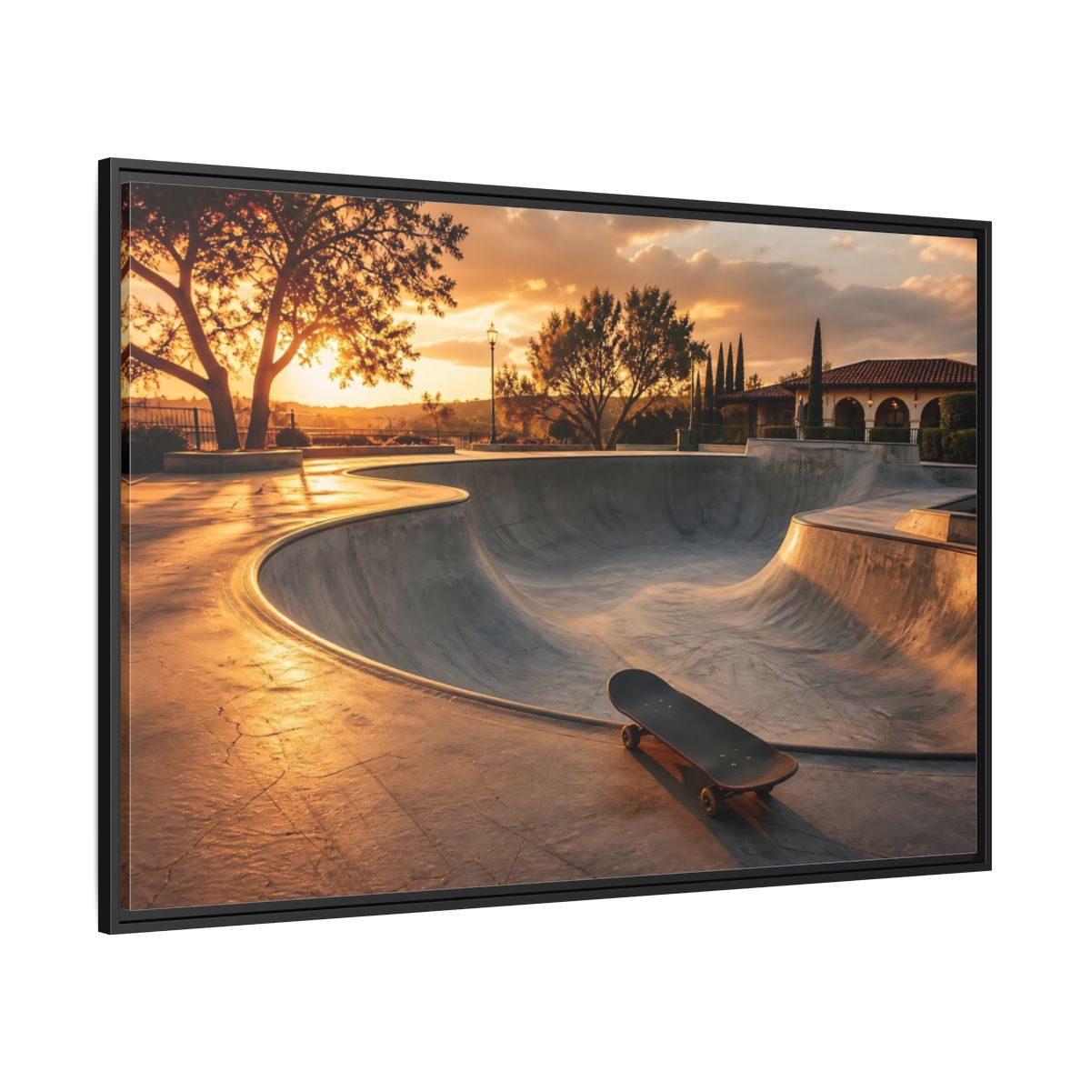 Side Mockup 12. Sports Skatepark Golden Skatepark shown as framed canvas print