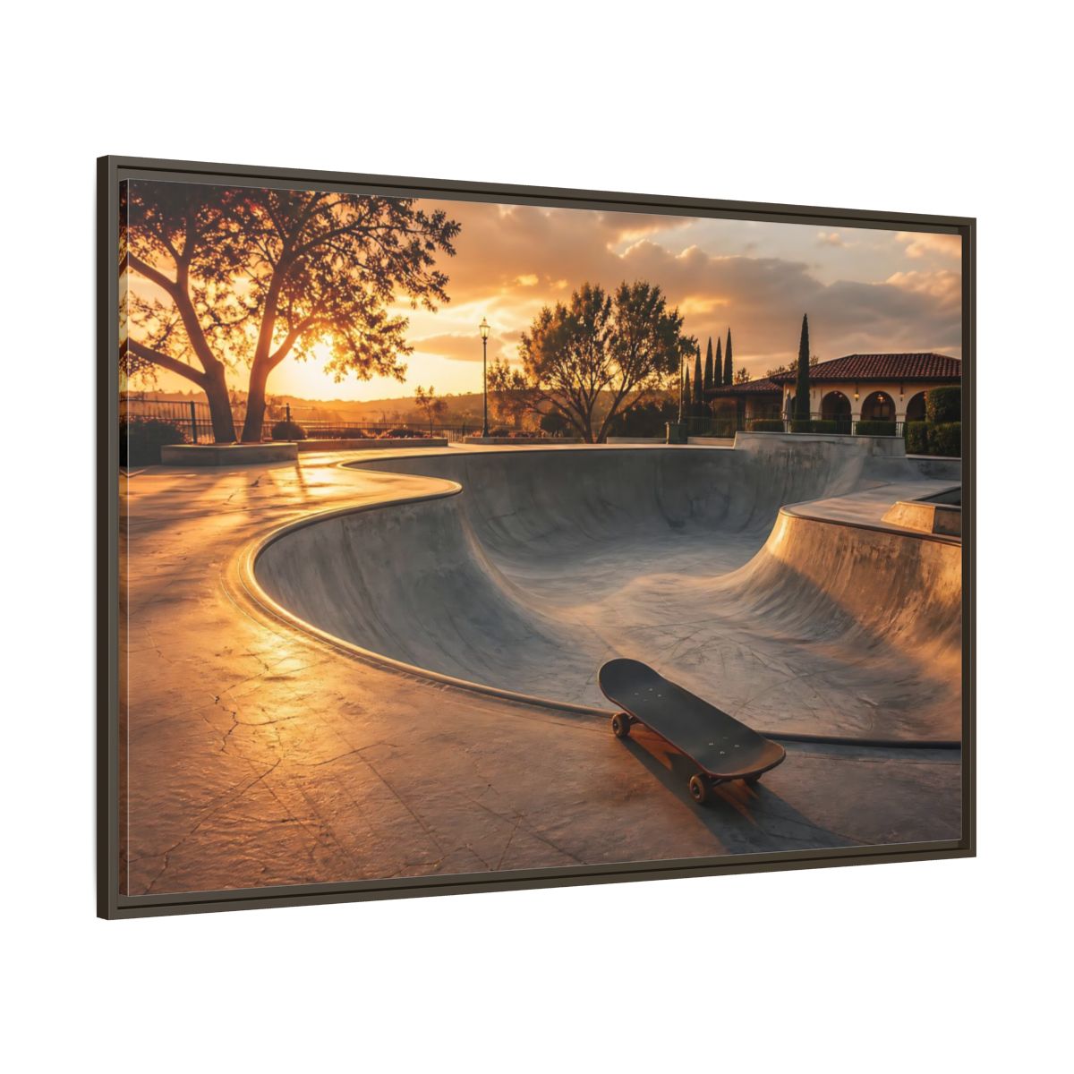 Side Mockup 8. Sports Skatepark Golden Skatepark shown as framed canvas print