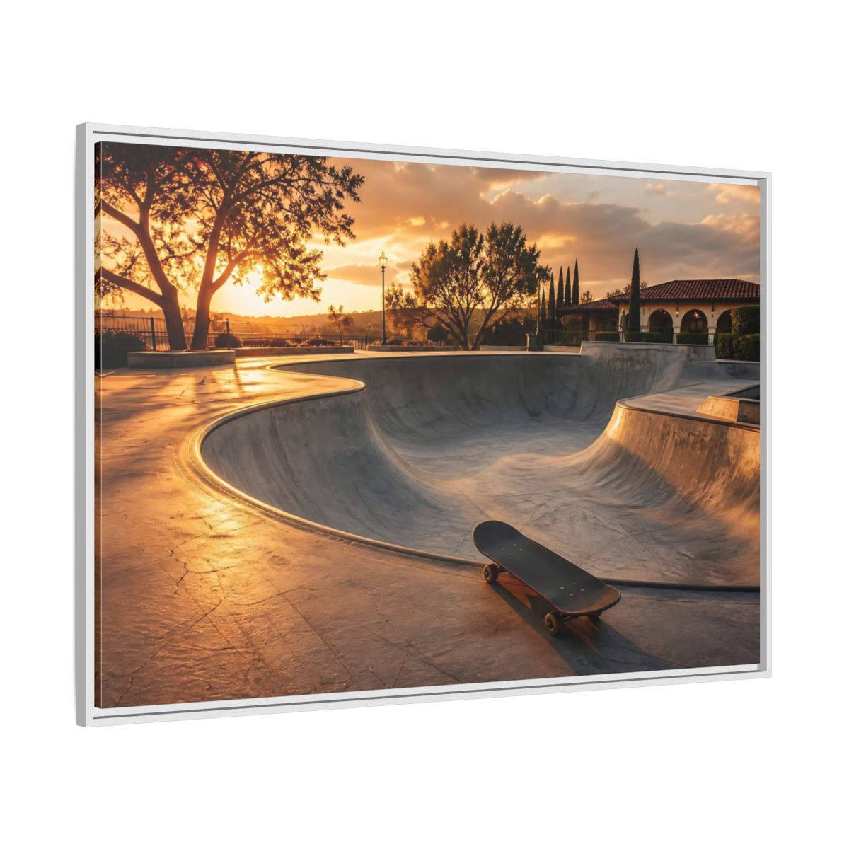 Side Mockup 7. Sports Skatepark Golden Skatepark shown as framed canvas print