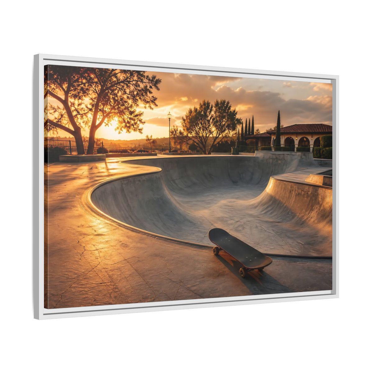 Side Mockup 9. Sports Skatepark Golden Skatepark shown as framed canvas print