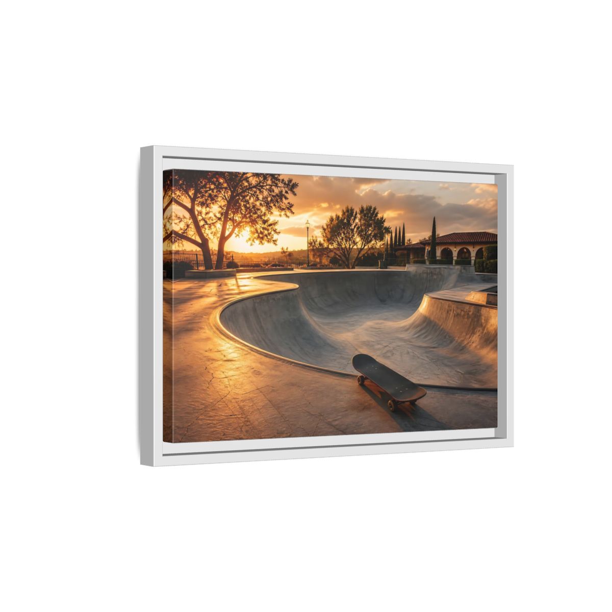 Side Mockup 4. Sports Skatepark Golden Skatepark shown as framed canvas print