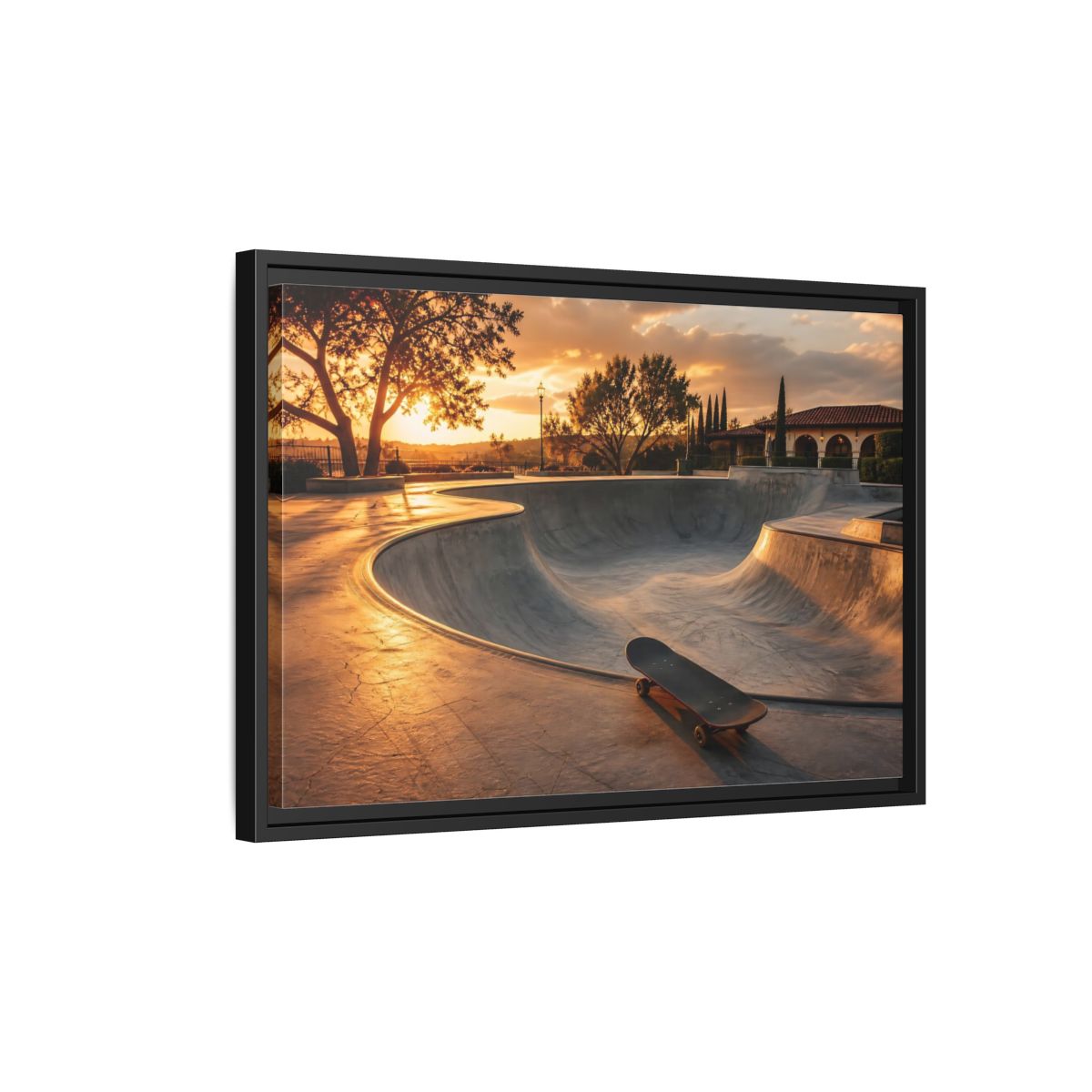Side Mockup 3. Sports Skatepark Golden Skatepark shown as framed canvas print