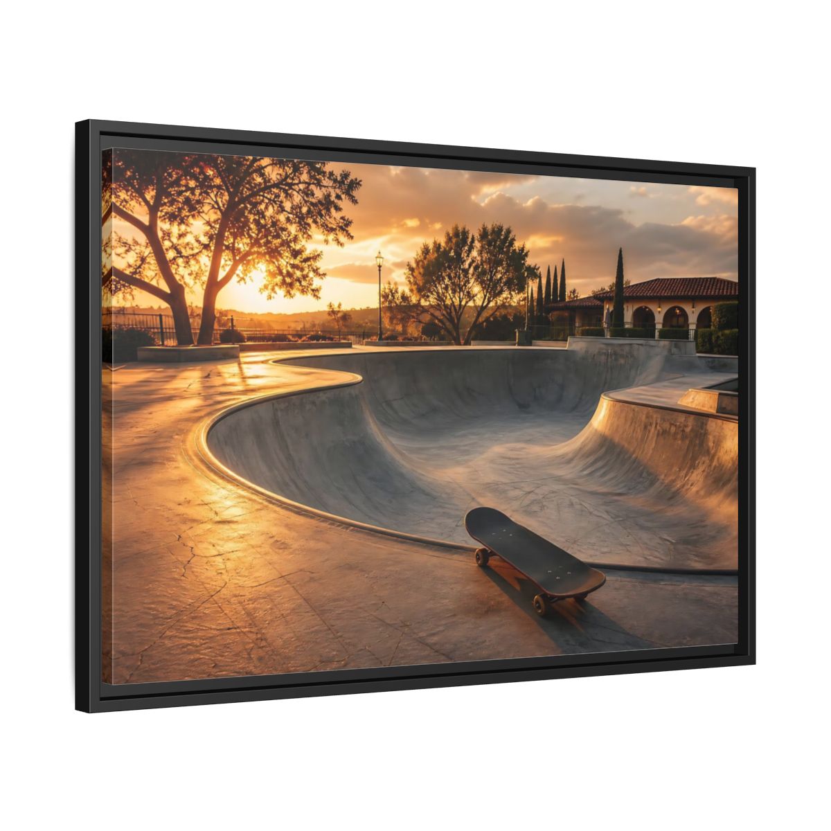 Side Mockup 14. Sports Skatepark Golden Skatepark shown as framed canvas print