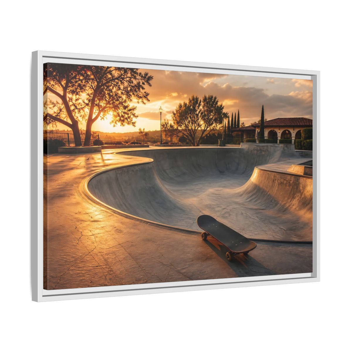 Side Mockup 10. Sports Skatepark Golden Skatepark shown as framed canvas print