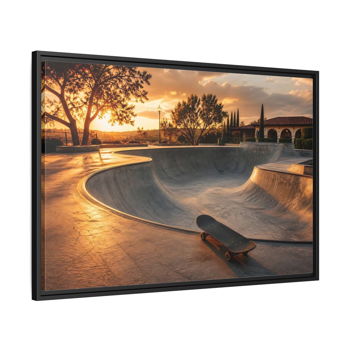 Side Mockup 13. Sports Skatepark Golden Skatepark shown as framed canvas print