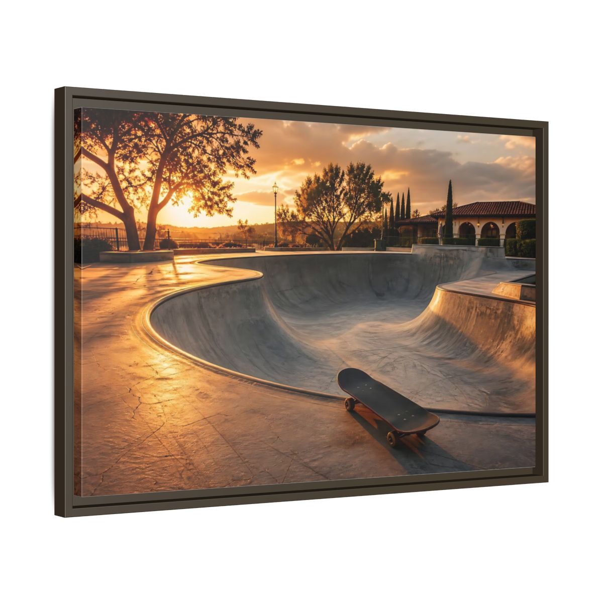 Side Mockup 11. Sports Skatepark Golden Skatepark shown as framed canvas print