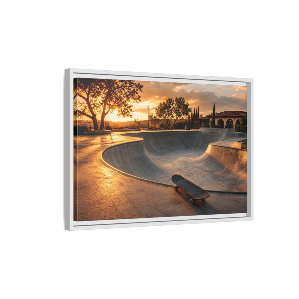 Side Mockup 1. Sports Skatepark Golden Skatepark shown as framed canvas print
