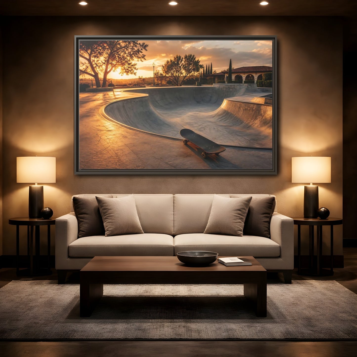 Mockup 2. Sports Skatepark Golden Skatepark shown as framed canvas print