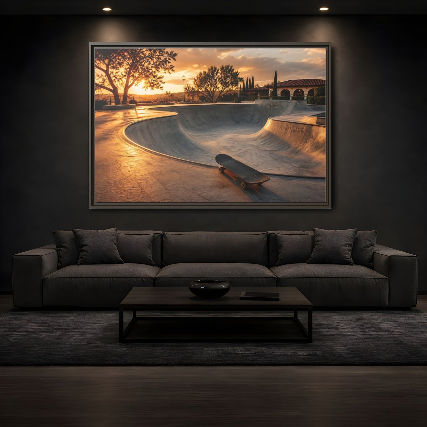 Mockup 3. Sports Skatepark Golden Skatepark shown as framed canvas print