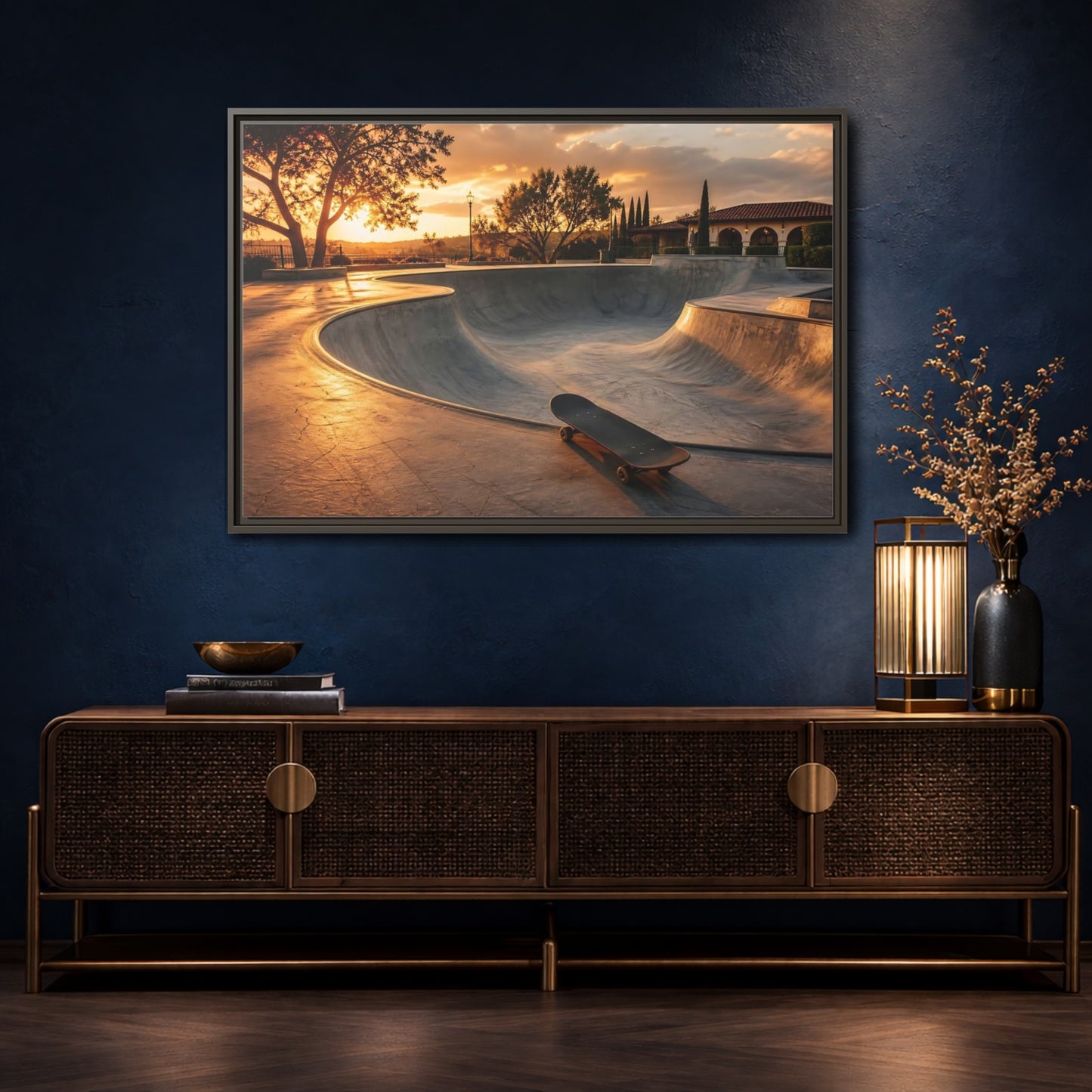Mockup 4. Sports Skatepark Golden Skatepark shown as framed canvas print