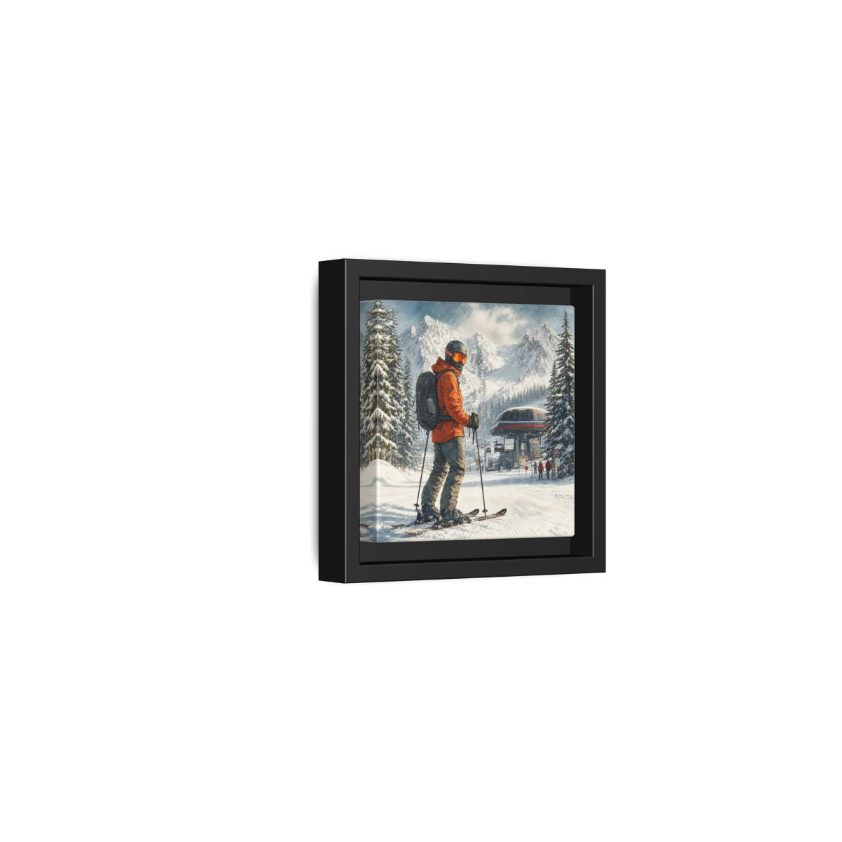 Side Mockup 24. Sports Skier Winter Skiing shown as framed canvas print